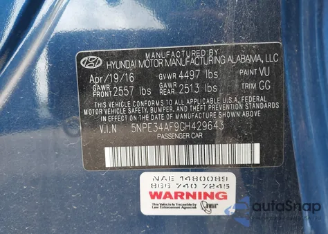2016 Hyundai Sonata Sport from USA, damaged, VIN 5NPE34AF9GH429643